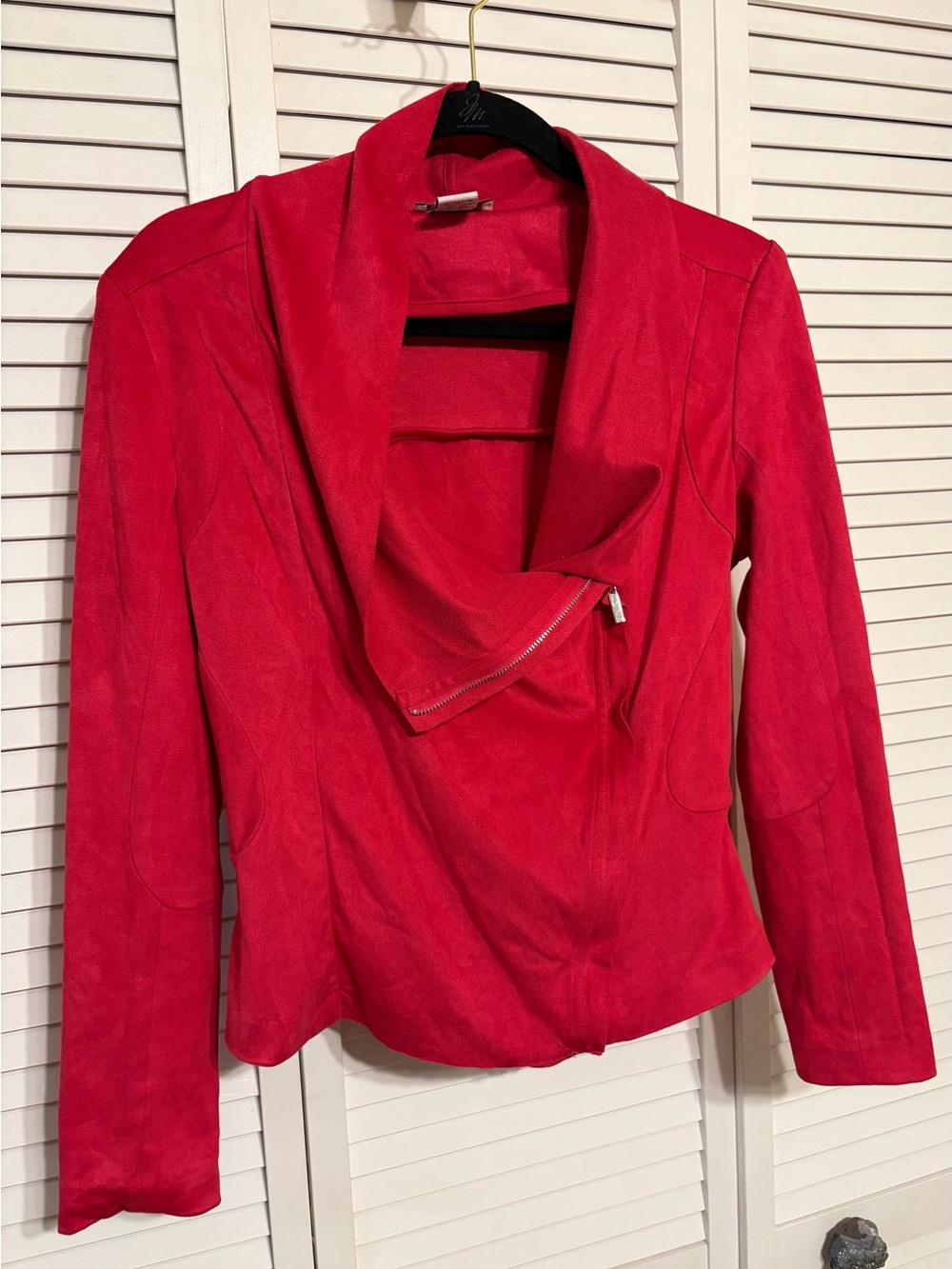 Carmen Marc Valvo Vibrant Pink Draped Zip Suede-Style Jacket